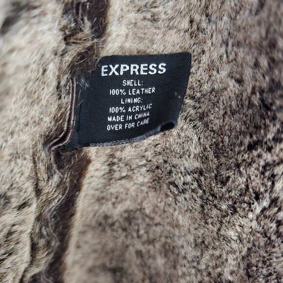 Express Leather Patchwork Faux Sherpa lined Penny Lane long coat Size‎ M Y2K Vtg - Picture 8 of 9
